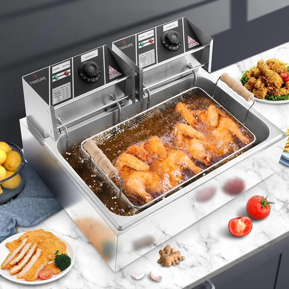 Commercial Deep Fryer 3400W Electric Deepfrier with 3 Baskets Household Kitchen Oil Machine Cookware Frying Stainless Steel Pot for Turkey Chicken