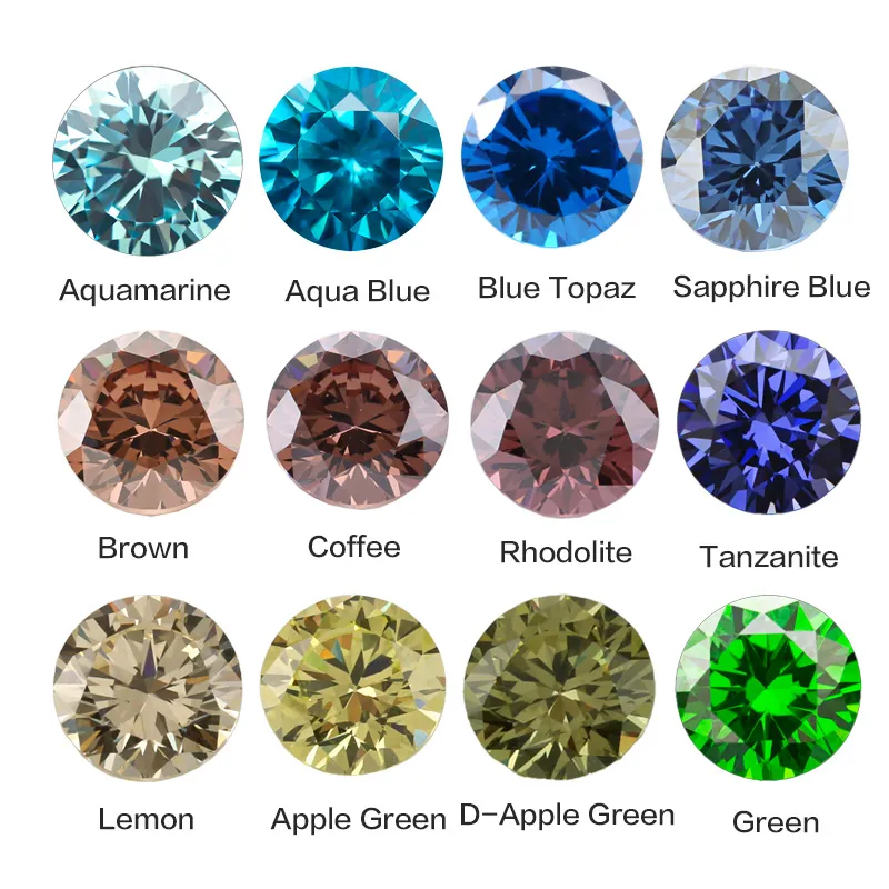 5A Cubic Zirconia Stone Round Cut CZ Synthetic Gems Seablue,  Green, Coffee, Dark Blue For Jewelry DIY Making