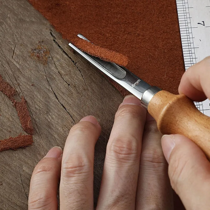 Edge Beveler Leather Edge Skiving Beveler Leather Wood Handle Craft Edge Cutting Tool, 4mm/6mm/8mm/10mm Optional(8mm