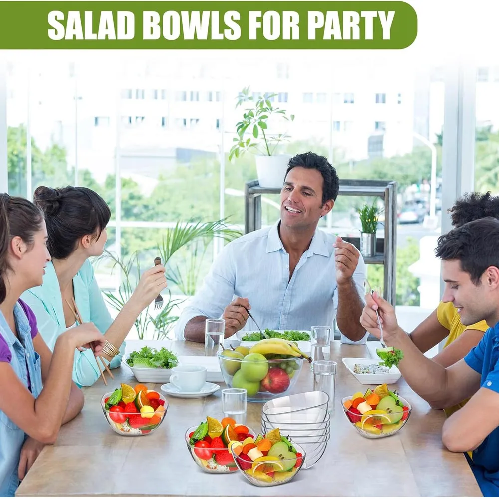Drayear 60 Pack 16 Oz Disposable Square Salad Bowls - Clear Plastic, Food Safe, For Parties & Gatherings - View #4