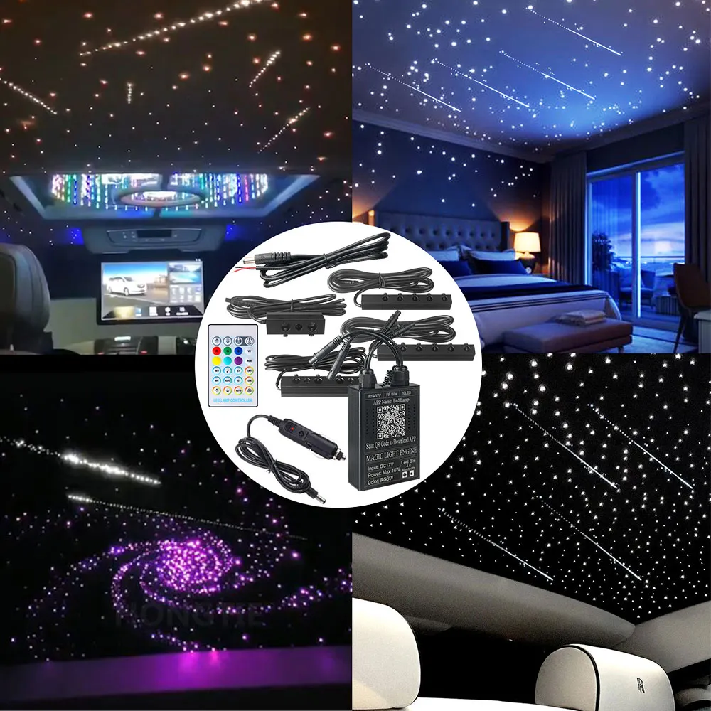 16W RGBW Bluetooth APP müzik kontrol cihazı Twinkle LED Fiber optik hafif motor