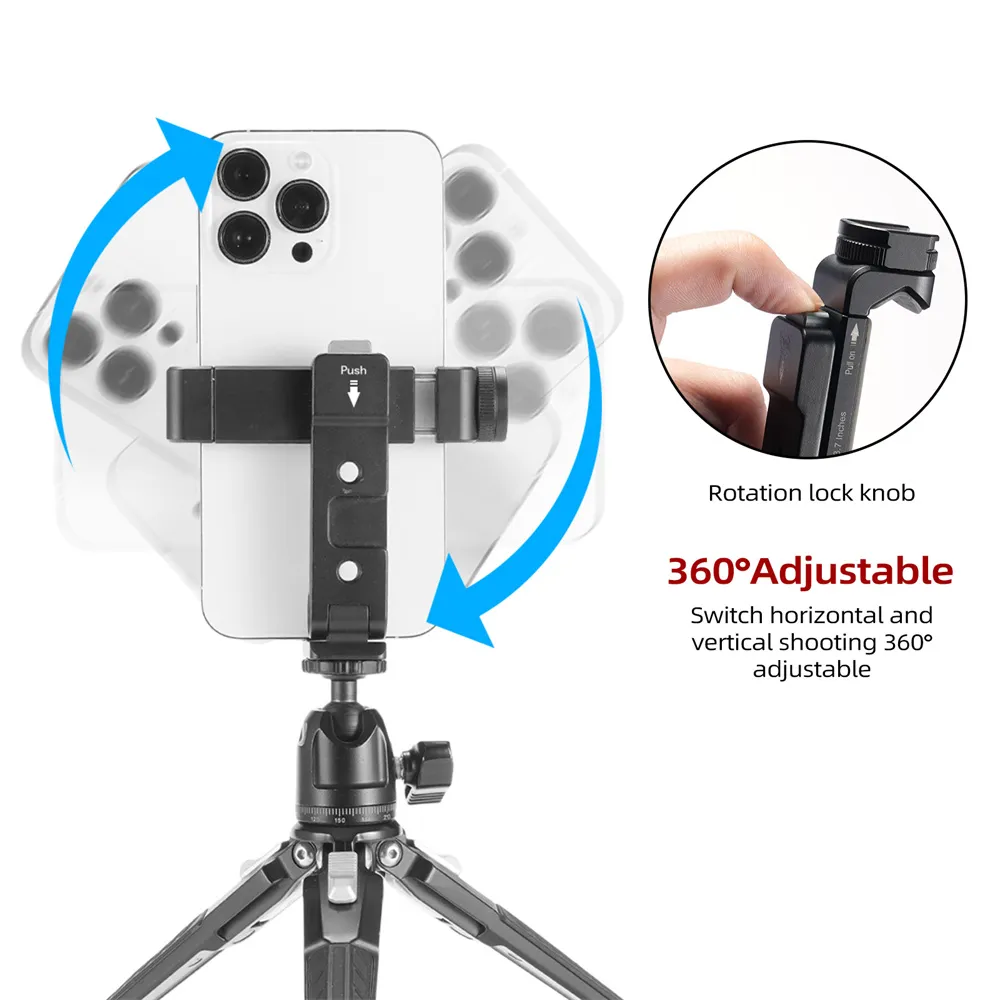CHOK Smartphone Tripod Adapter Cell Phone Holder Mount Fits Iphone Samsung Phones Rotates Vertical Horizontal Adjustable Clamp - View #7
