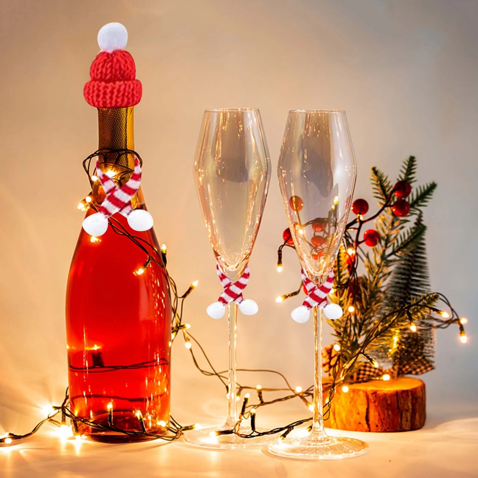 Hat And Scarf Gift Set: Mini Santa Hats Xmas Santa Hats Plaid