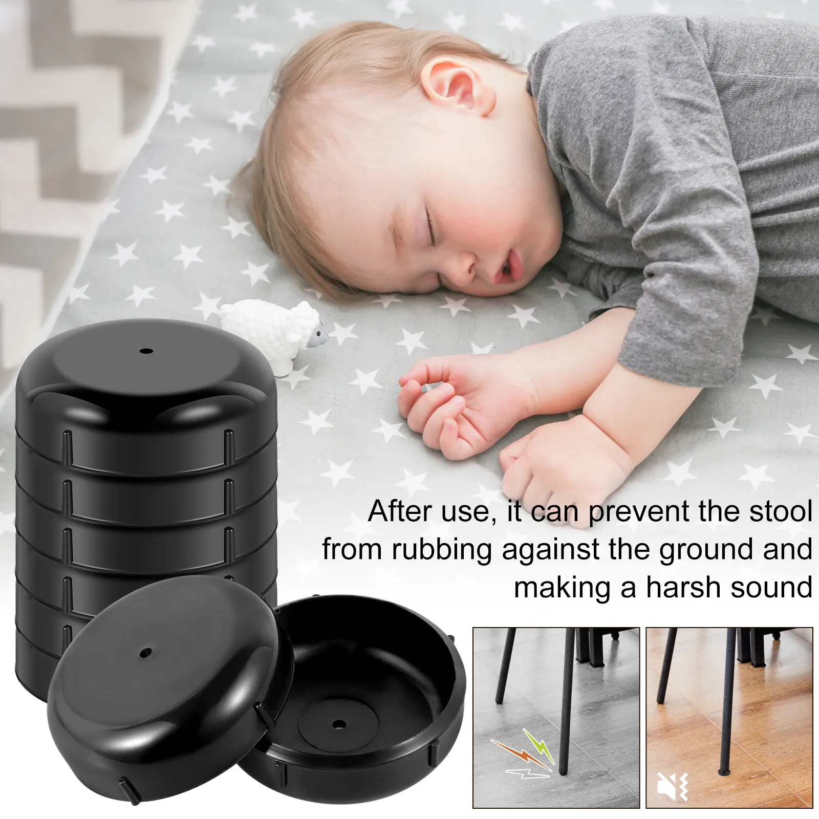 Round PVC Chair Leg Floor Protectors – 16mm Non-Slip Glides, Scratch Guard, Silent Tips, Adjustable Levelers – 16-Pack