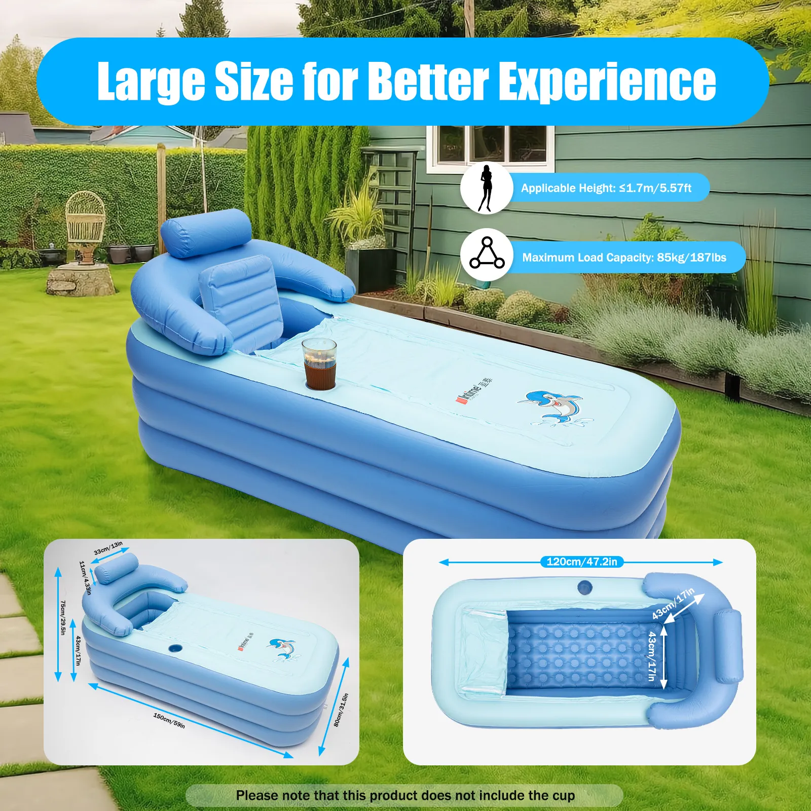 Foldable Inflatable Bathtub Portable Blow Up SPA Bath Tub For Adults ...
