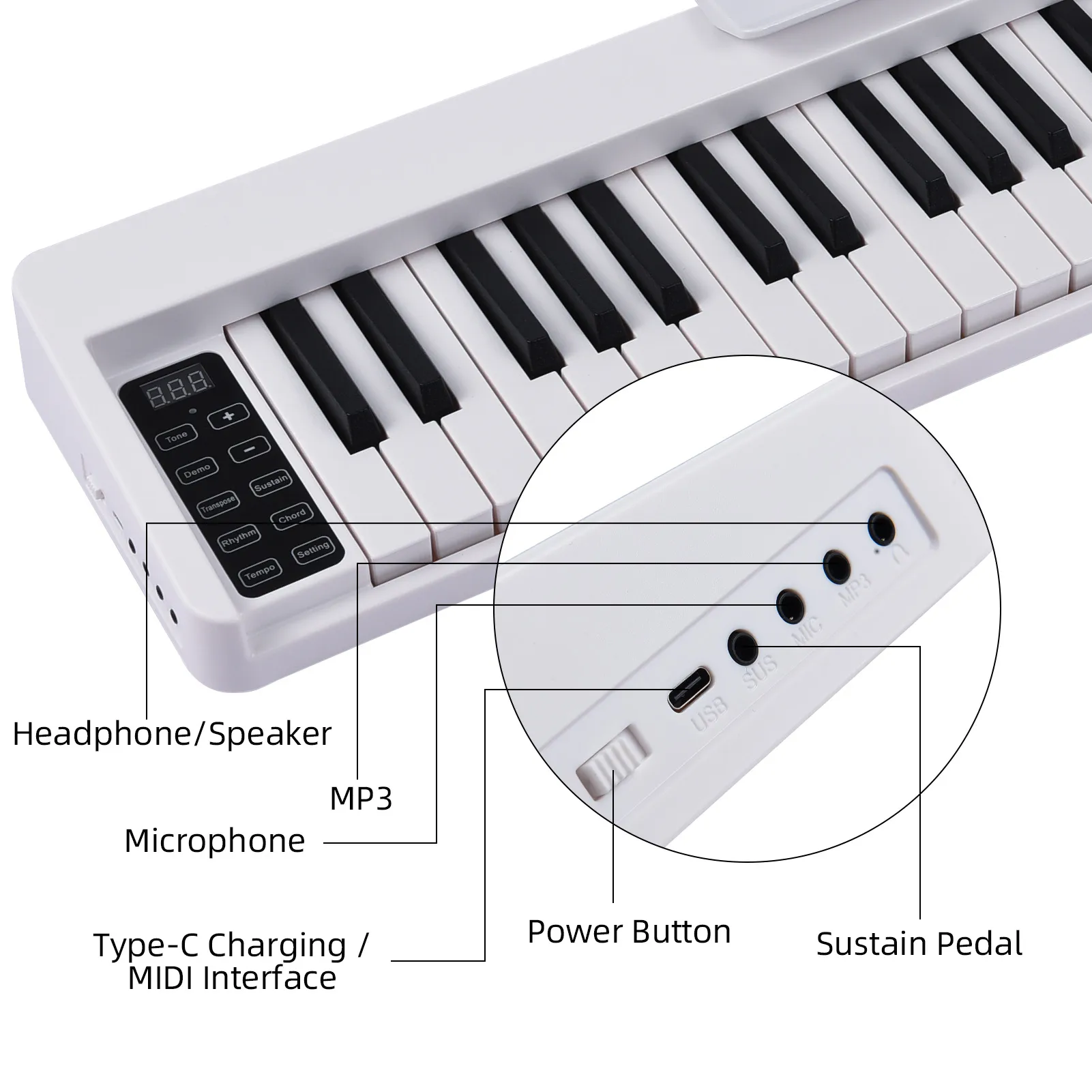 61 Key Electronic Piano Foldable Digital Keyboard with LCD Bluetooth Connectivity