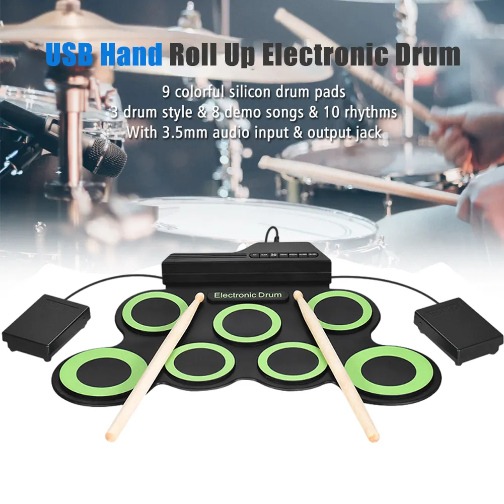 DHgate Ultra Portable Electronic Drum Kit Foldable Silicone Drum Pad with USB Drumsticks and Sustain Pedal for Practice and Performance Musical Instruments