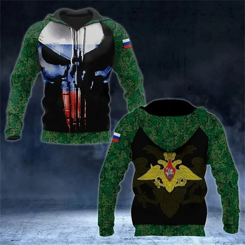 Mens 3D Printed Camo Sweatshirts, Casual Russian Camouflage