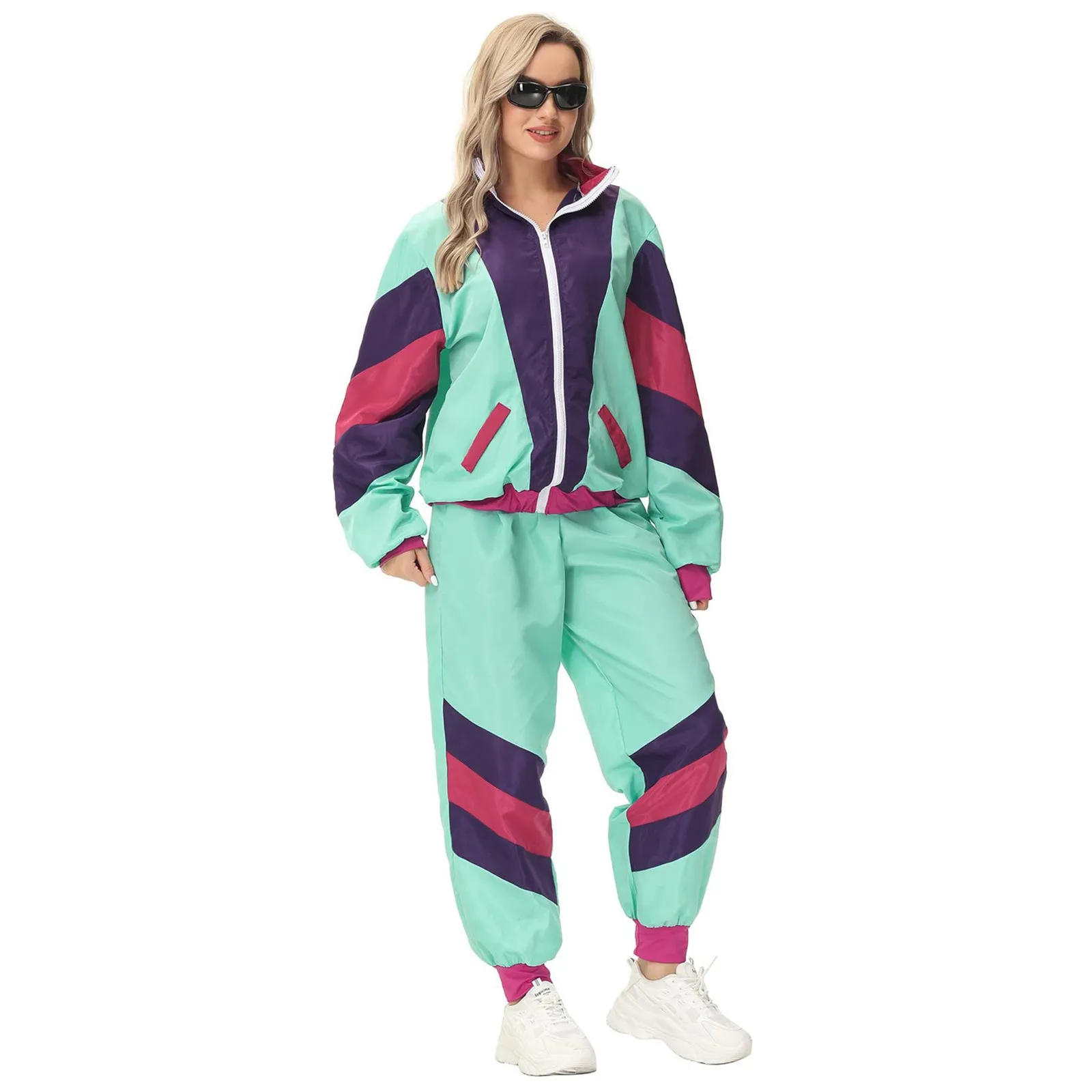 80s Retro Hip Hop Windbreaker Disco Light Green Tracksuit Set For Adults Colorblock Loose Fashionable Two Piece Outfit From Homepro12 21.76 DHgate.Com