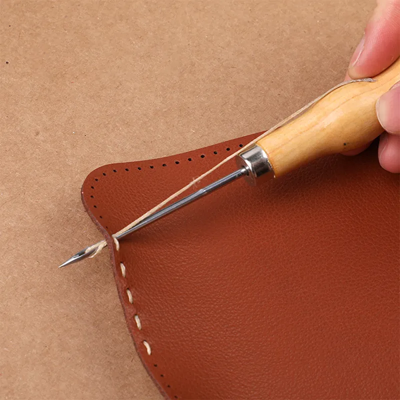 Durable Wooden Handle Awl Tool for Leather Sewing DIY Projects Hole Puncher Stitching Pricker