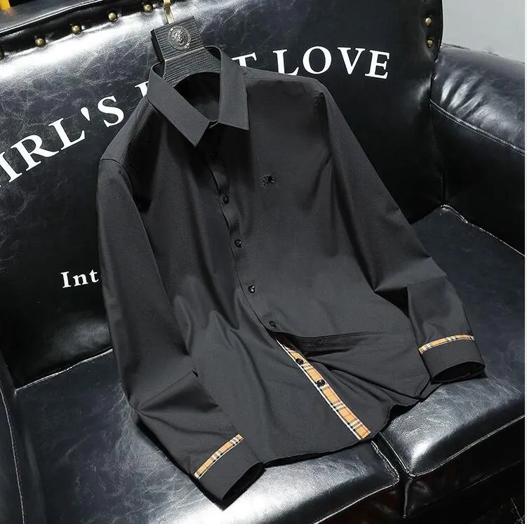 Plain Black Long Sleeve Shirt: Plus Size Mens Solid Color Dress Shirt,  Business Casual Slim Fit, Black Long Sleeve Shirt, Lightweight For Daily  Use From Loveme1314, $28.09 | DHgate.Com
