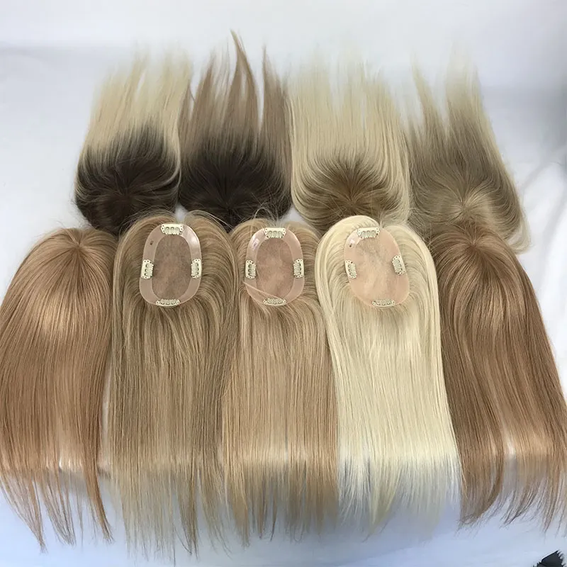 Platinum Blonde Human Hair Topper for Women Real Hair Clip-in Hairpiece Straight Amazon.com : REECHO Hair Toppers for Women Real Human Hair  main image 4