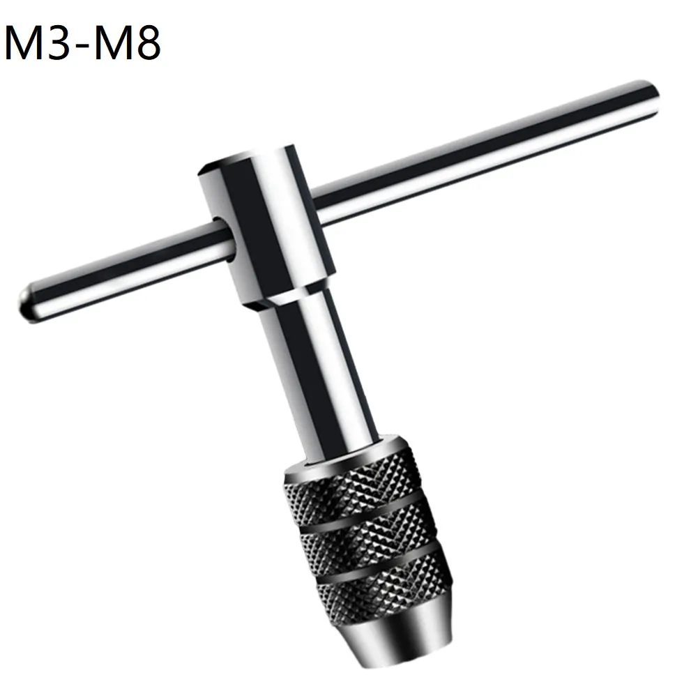 3-Piece T-Handle Tap Wrench Set - Adjustable M1-M12 & 1/16"-1/2" Jaw Opening Range