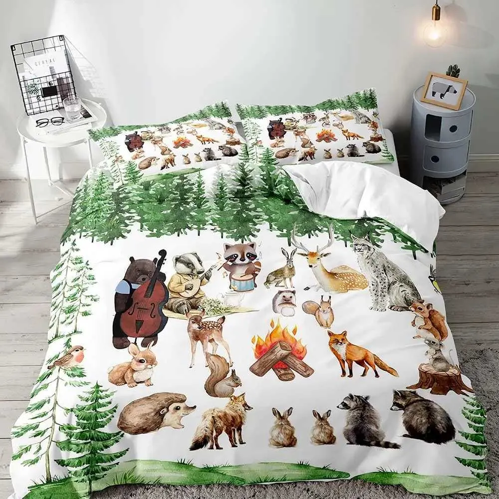 DHgate Full Size Woodland Animal Bedding Set Cartoon Forest Animals Duvet Cover 2 Pillow Shams Soft Microfiber Kids Bedding Set for Boys and Girls Comforter Quilt Not Included Home Garden
