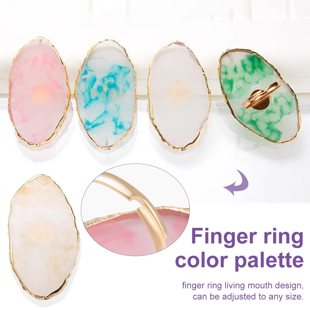 2Pcs Stainless Steel Nail Art Ring Palette - Finger Mixing Tool For DIY Nail & Makeup Color Blending