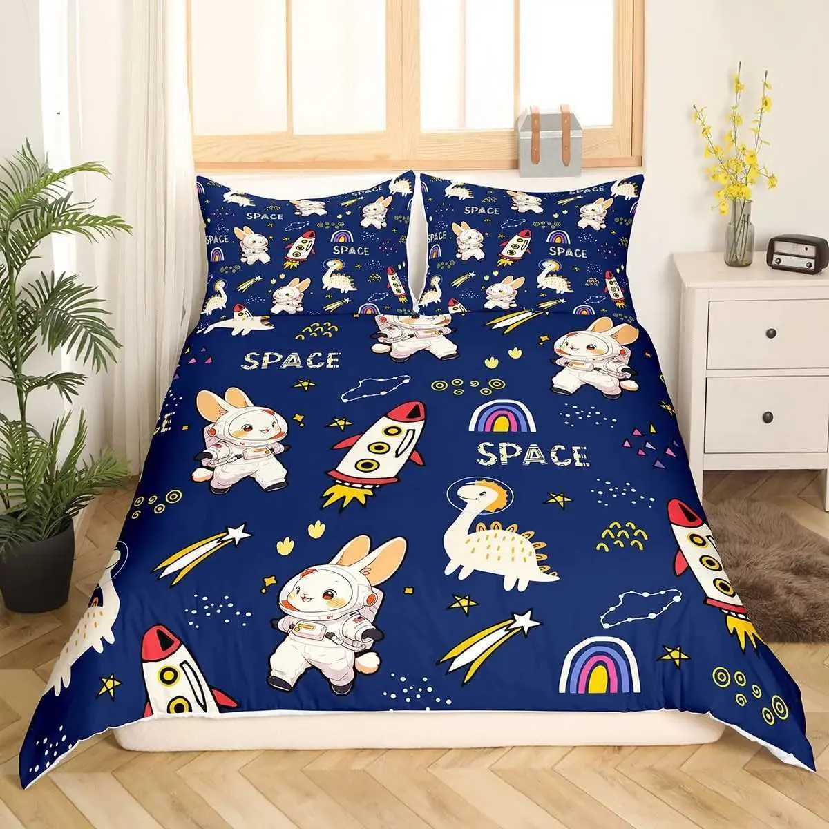 Watercolor Bunny Bedding Set Piece Duvet Cover with Shams, Cute Rabbit  Design, Soft Microfiber, Queen/King/Full Sizes, Bedroom Decor