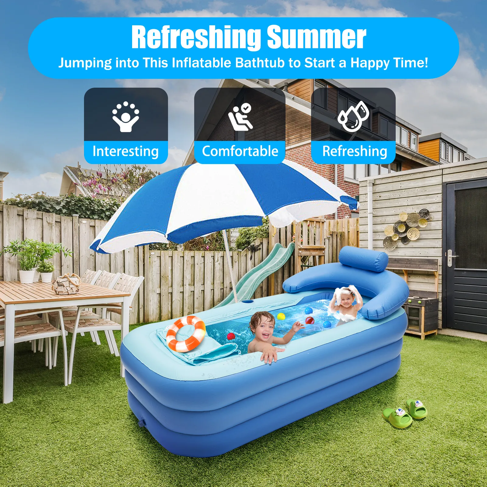 Foldable Inflatable Bathtub Portable Blow Up SPA Bath Tub For Adults ...
