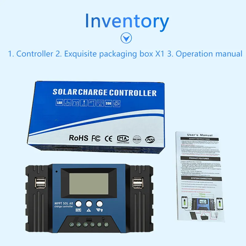 Solar Charge Controllers MPPT 12V/24V With LCD Dual USB Output Auto ...