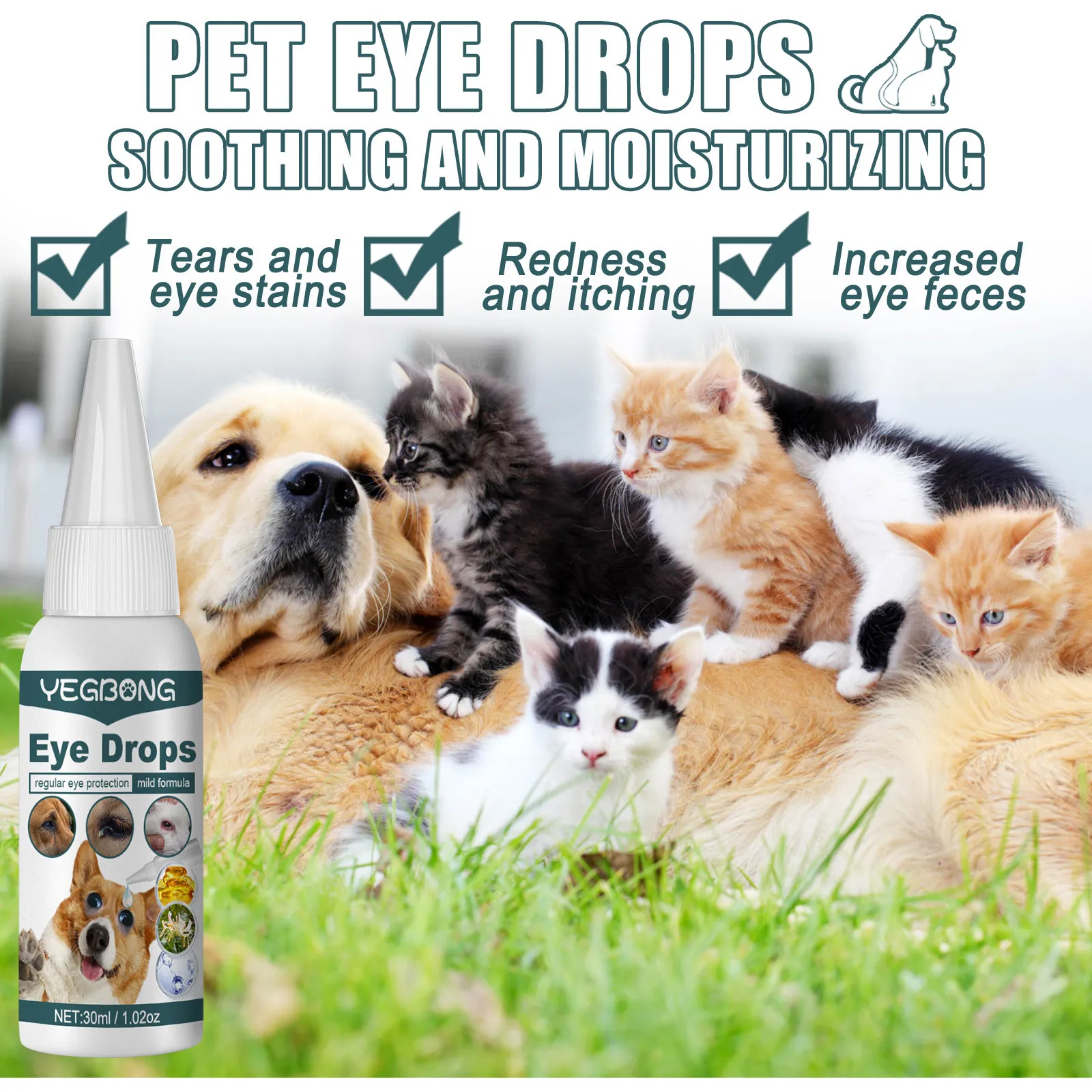Pet Eye Drops for Cats Dogs 30ml Eye Cleaning Solution Tear Stain Remover Safe Effective Formula from Mainland China