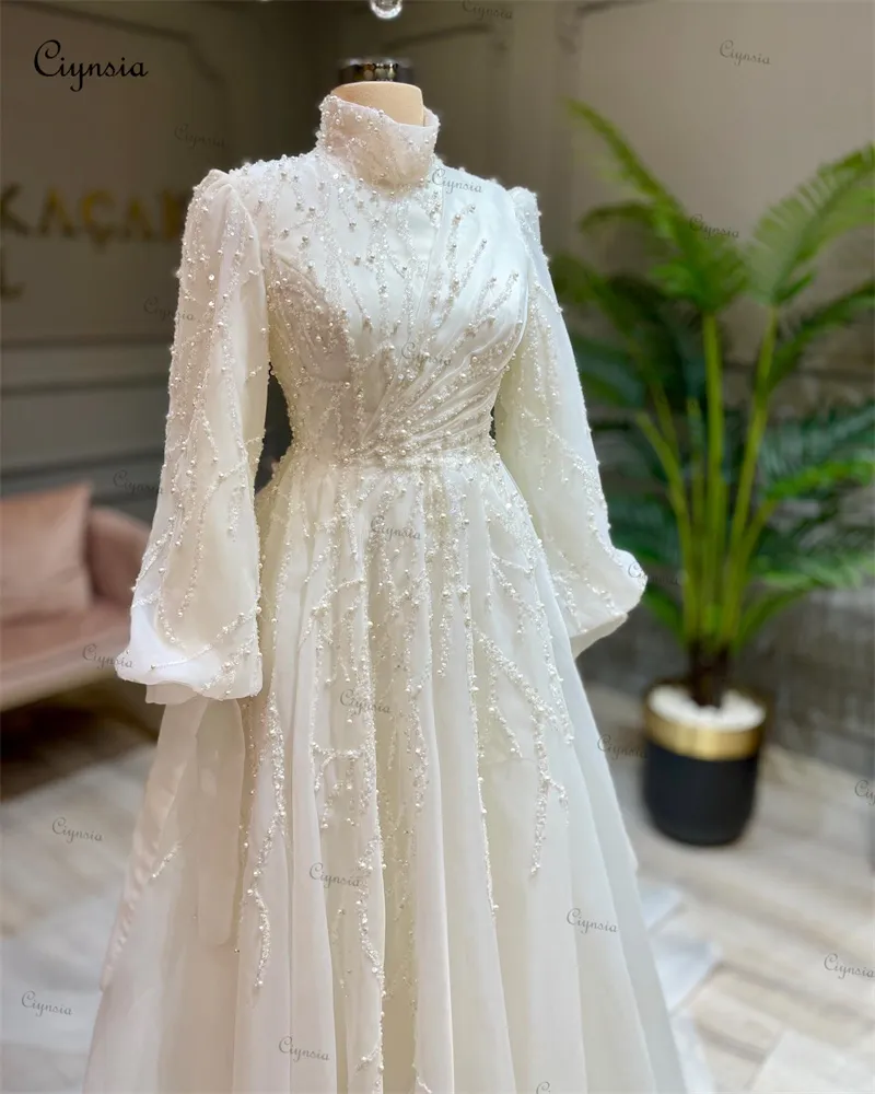 Moroccan Muslim Bridal Gown Long Sleeves A Line Cut Pearl Wedding Plus Size Wedding Dress For Bride By Ciynsia From Homepro17 165.86 DHgate.Com