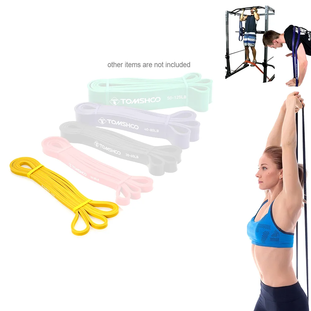 Tomshoo 5 packs pull up assist bands set resistance loop bands powerlifting exercise stretch bands with door anchor and handles hotsell