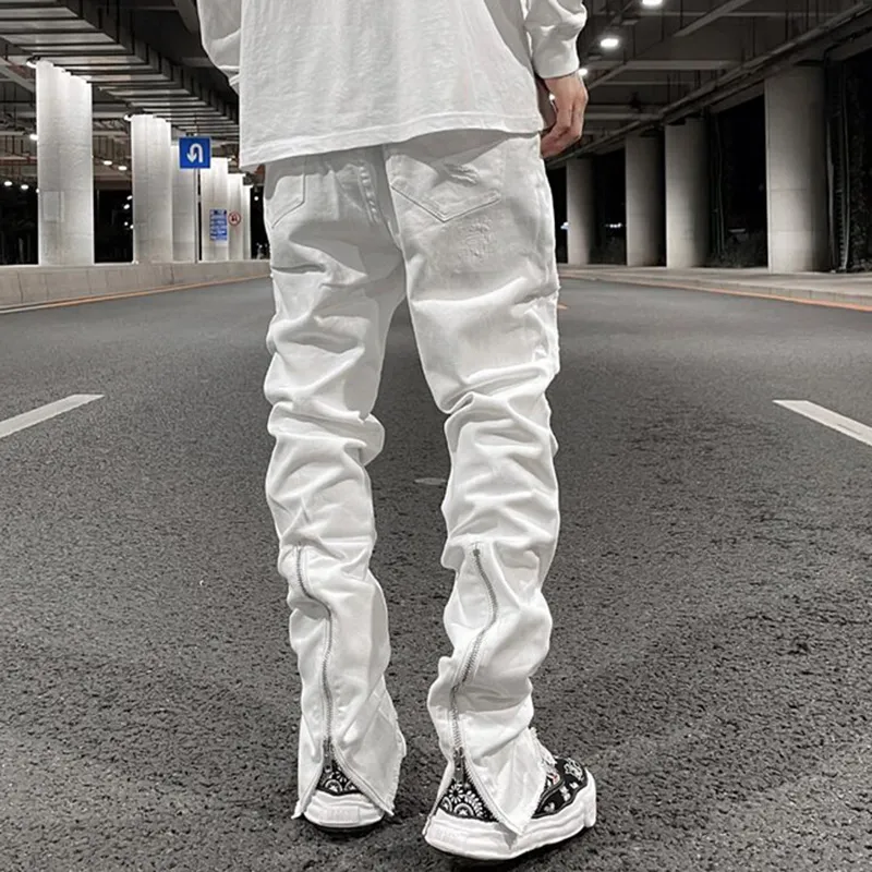 Denim Loose White Trousers Relaxed Straight Baggy Loose Bottom