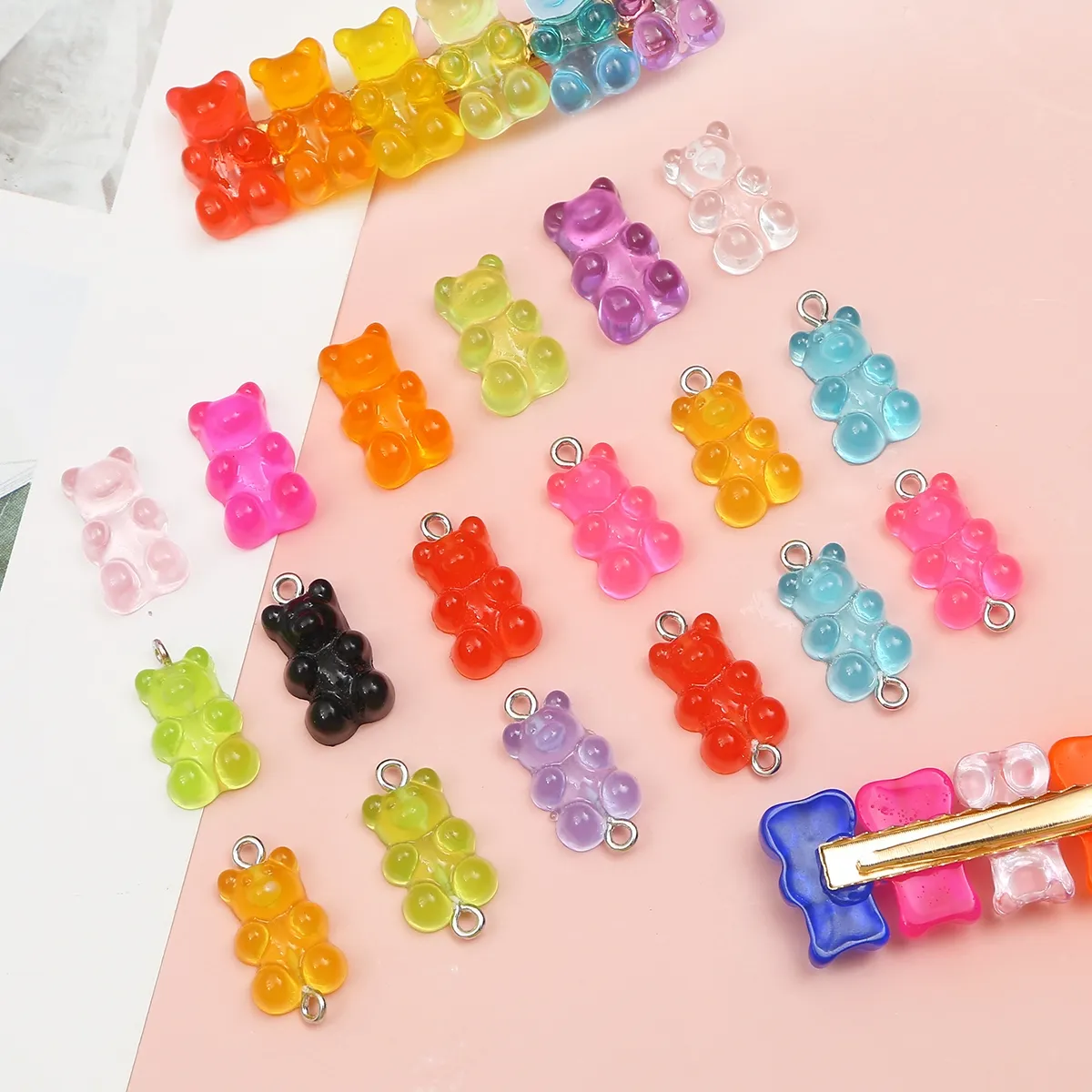 Cute Gummy Bear Jewelry Set - Colorful Resin Necklace, Bracelet & Earrings For Girls