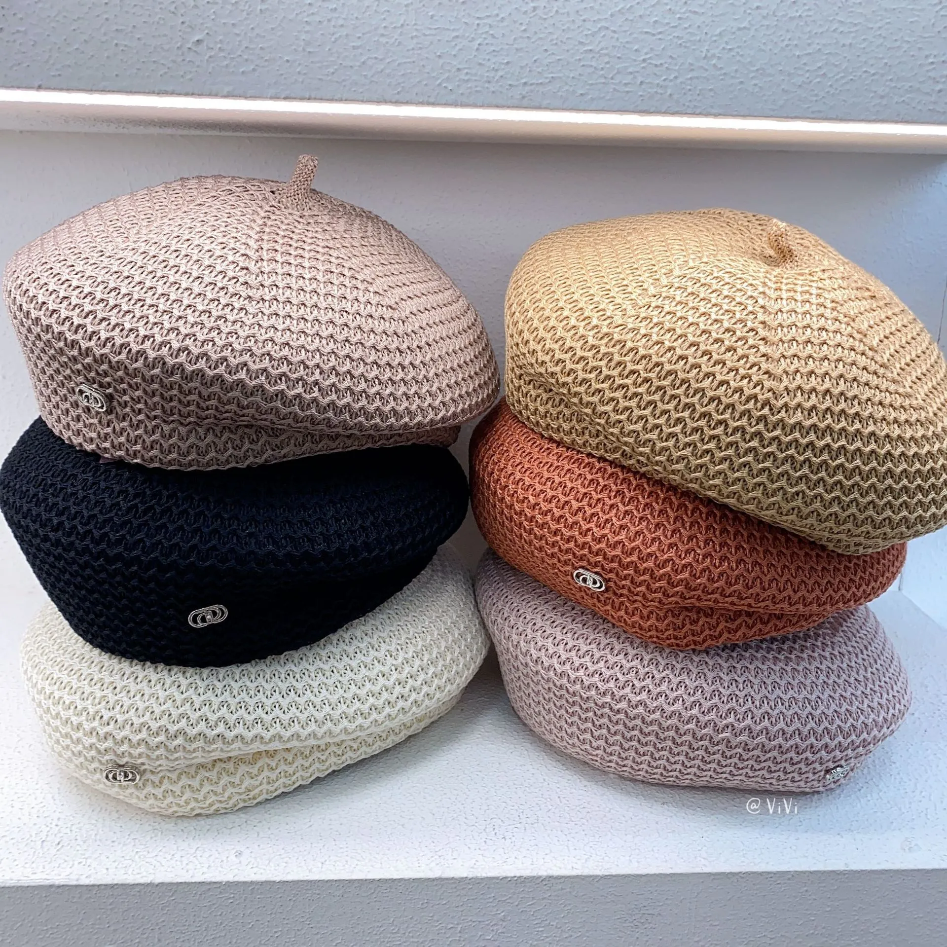 Women Summer Crochet Beret Hats Soft Slouchy Sun Cap Knit 