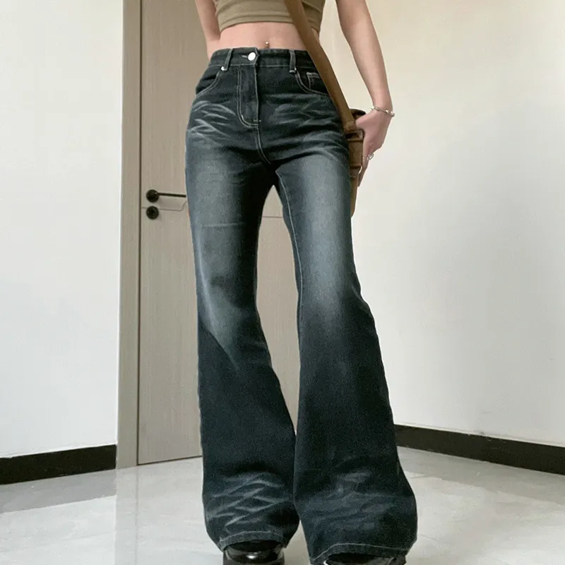 DHgate Womens Wide Leg Flared Jeans High Waisted Y2K Baggy Jeans Stretch Denim Bell Bottom Trousers Apparel