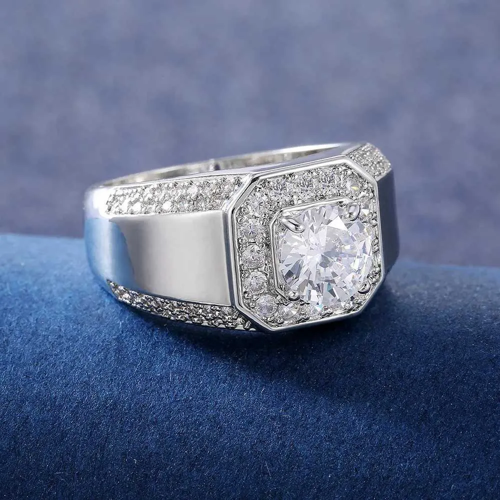Luxury Sterling Silver Band Ring For Men With Aaa Zircon Crystal_voghion.com