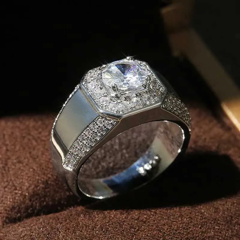 Luxury Sterling Silver Band Ring For Men With Aaa Zircon Crystal_voghion.com
