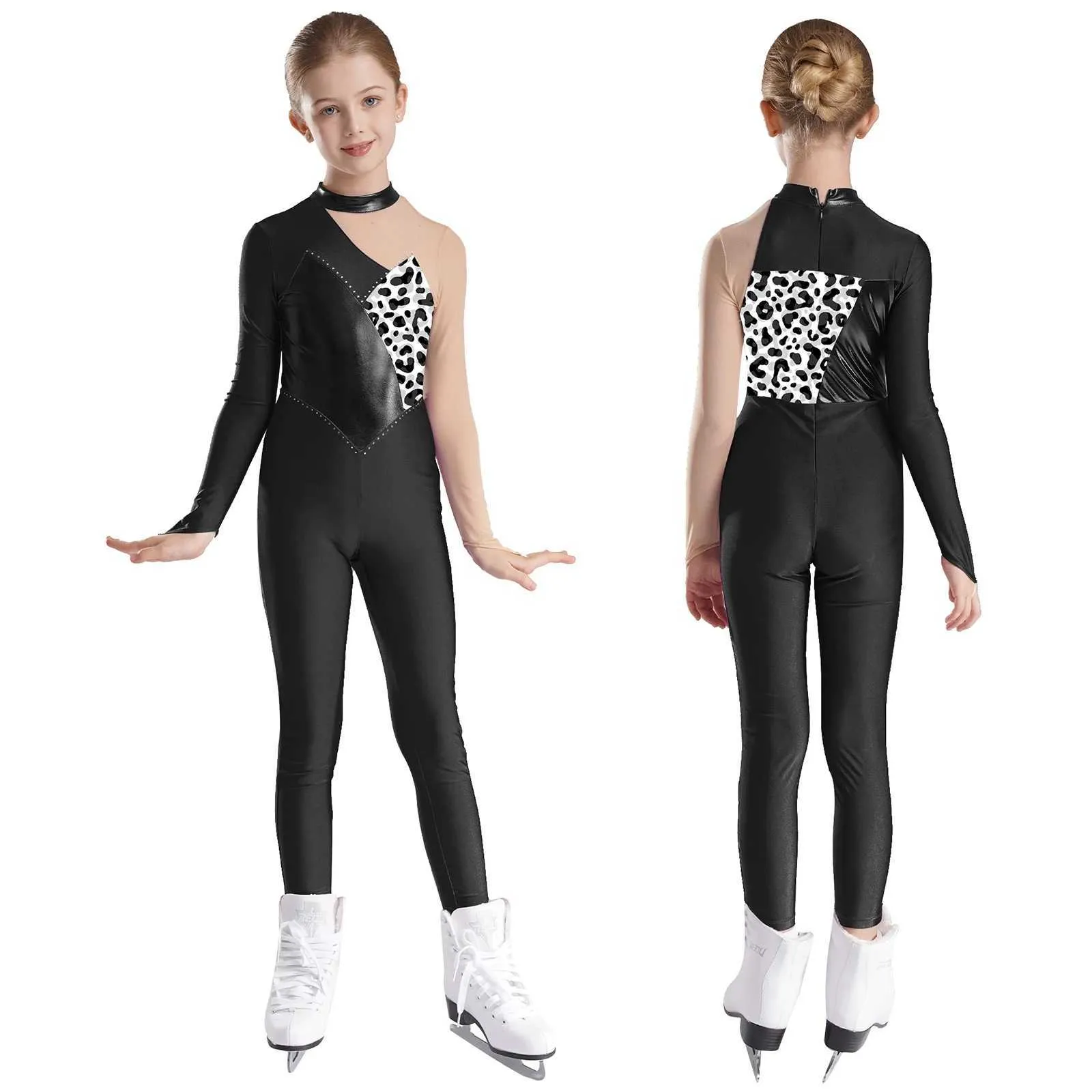 Shimmering Metallic Girls' Dance Unitard: Long Sleeve Full-Body Gymnastics  Leotard for Ballet, Skating, and Dance
