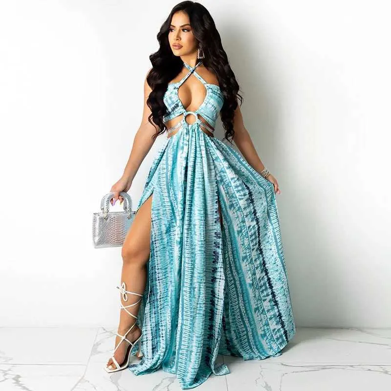 Basic Casual Dresses Bohemian Split Sleeveless Hanging Neck Sexy Hollow Long  Dress Ball Womens Evening Dress J240527 From Nickyoung01, $19.61 |  DHgate.Com