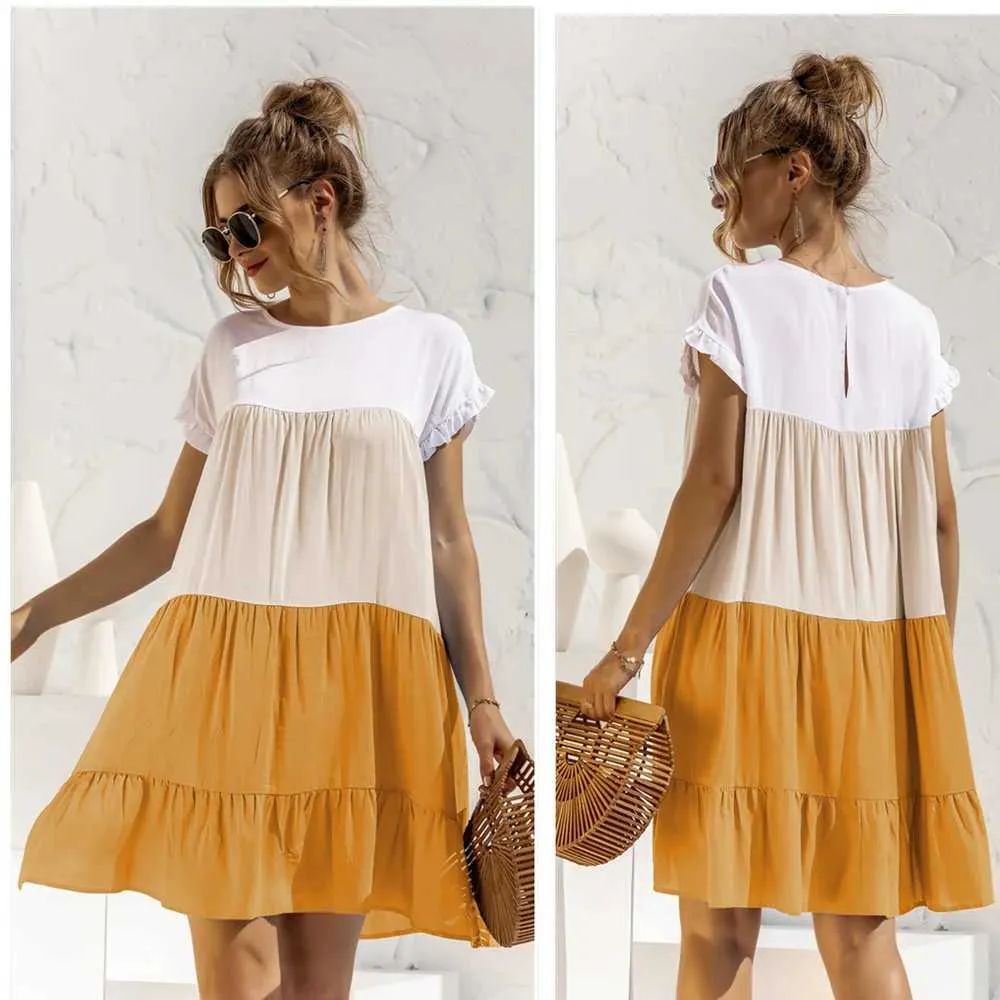 Elegant Loose Short Slve Smocked Midi Dress With Ruffle Hem For Women Perfect For Spring Summer Parties And Beach Events 2023 Collection From Us juneau 3.94 DHgate.Com