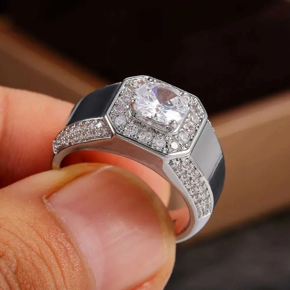 Luxury Sterling Silver Band Ring For Men With Aaa Zircon Crystal_voghion.com