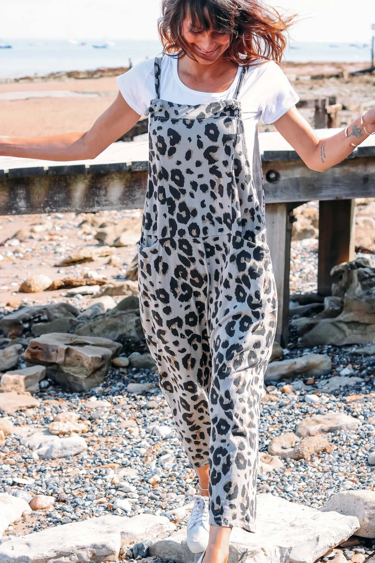 Leopard Suspender Jumpsuit Casual One Piece Wide Leg Overalls for Women Plus Size