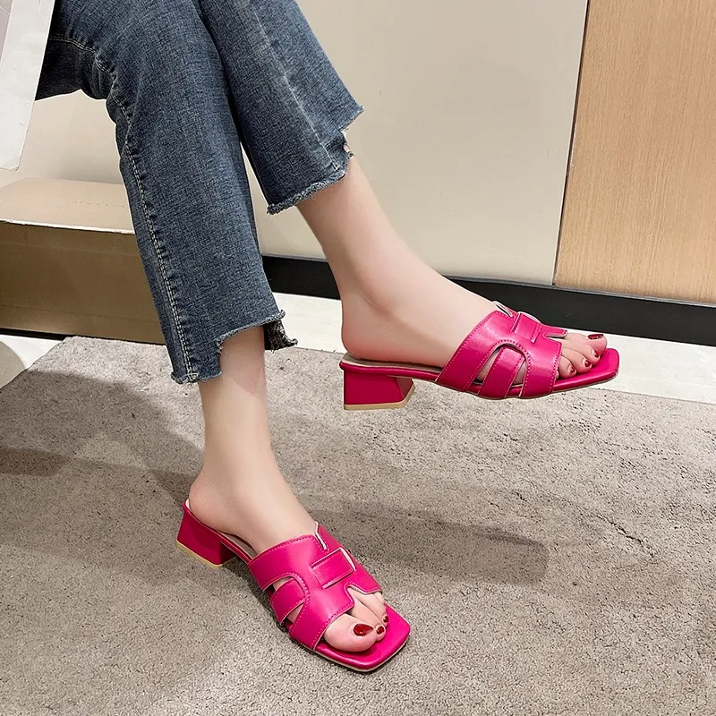 BCEBYL New Thick Heels Casual Summer Slippers Elegant Women s Chaussure Femme
