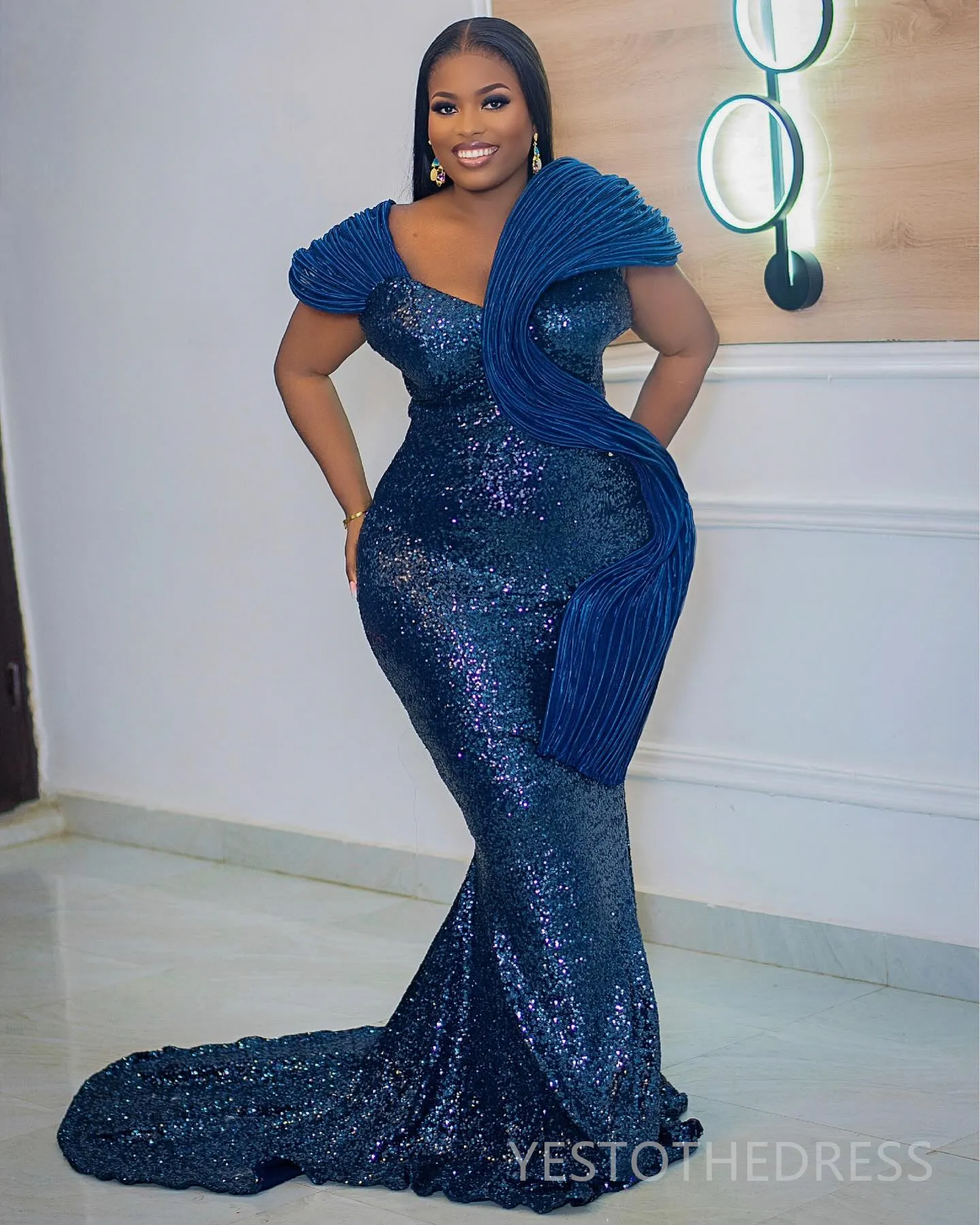 Plus Size Navy Blue Sequined Lace Evening Dress Mermaid Prom Gown for Black  Women AM1014 from Dhgate Prom Dresses - price 207.44