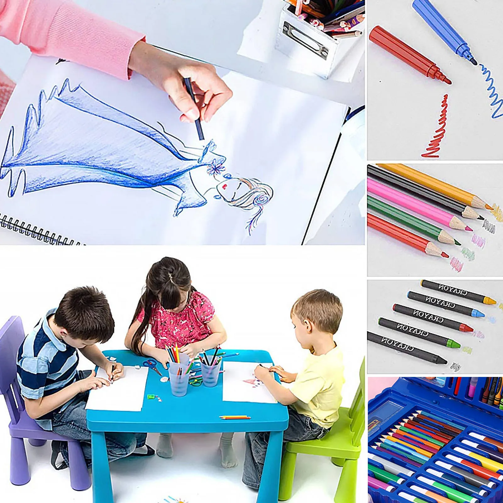 wholesale Kids Art Supplies Set 68PCS Painting Crayons Oil Pastels Watercolor Markers