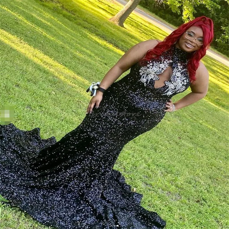 Black Sequin Prom Dresses For Black Girls Plus Size Diamond Beaded Mermaid Aso Ebi Evening Dress Sparkly Keyhole Formal Occasion Party Gown Vestios De Fiesta 2024 From 95 07 DHgate