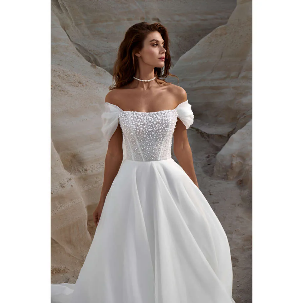 satin wedding dress with short sleeves Sweetheart A Line Satin Wedding Dresses Detachable Puffy Short Sleeves TANYA BRIDAL