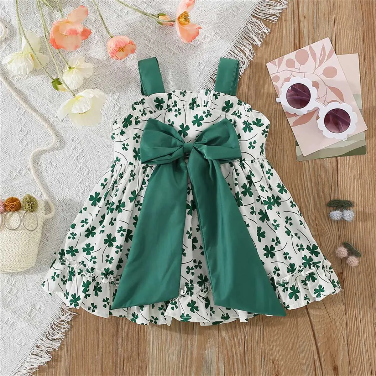 Baby Girl Summer Dress Knee-Length Floral Pattern Sleeveless with Big Bow  and Ruffles for Ages 7-36 Months from Dhgate Girl's Dresses - price 15.92