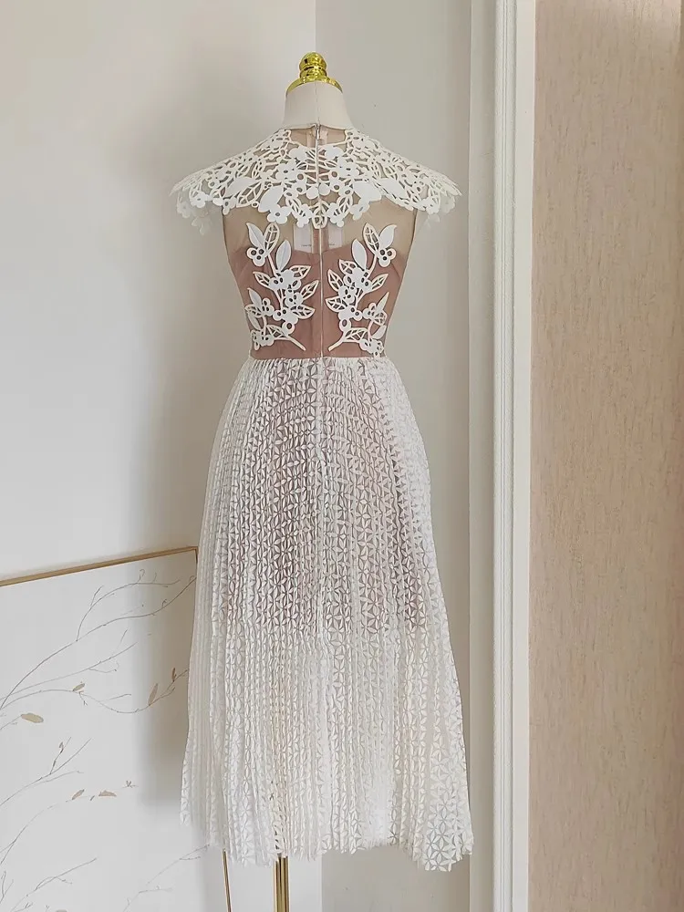 White Crochet Lace Dress with Flying Sleeves Hollow Out Patchwork Flower  Mesh Pleated for Women from Dhgate Women's Tanks & Camis - price 207.75