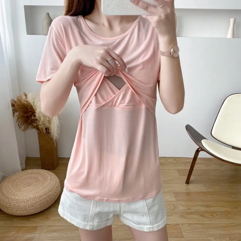 Breastfeeding Nursing Solid Short Modal Maternity Dress Breastfeeding Nursing Solid Short Modal Maternity Dress