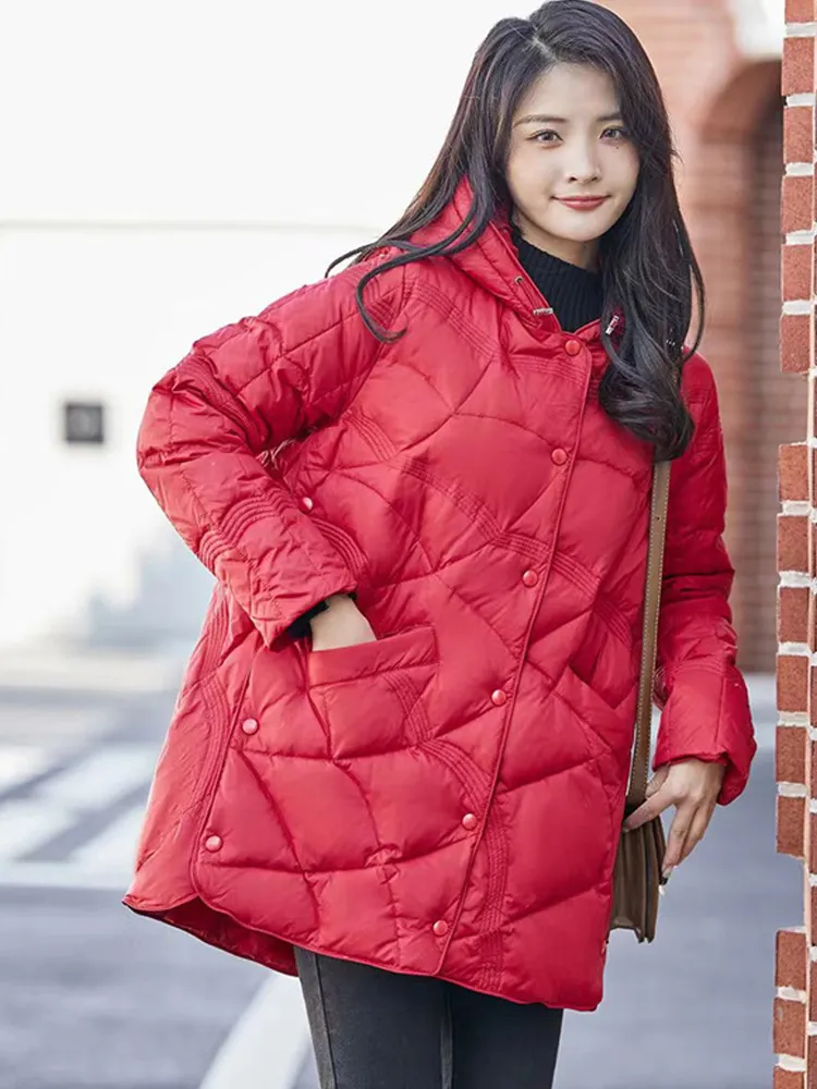 Ultra Light Duck Down Puffer Jacket Women 2024 Winter Hooded Mid Length Casual Lightweight Female Parka Black From Ddmydec 304.31 DHgate.Com