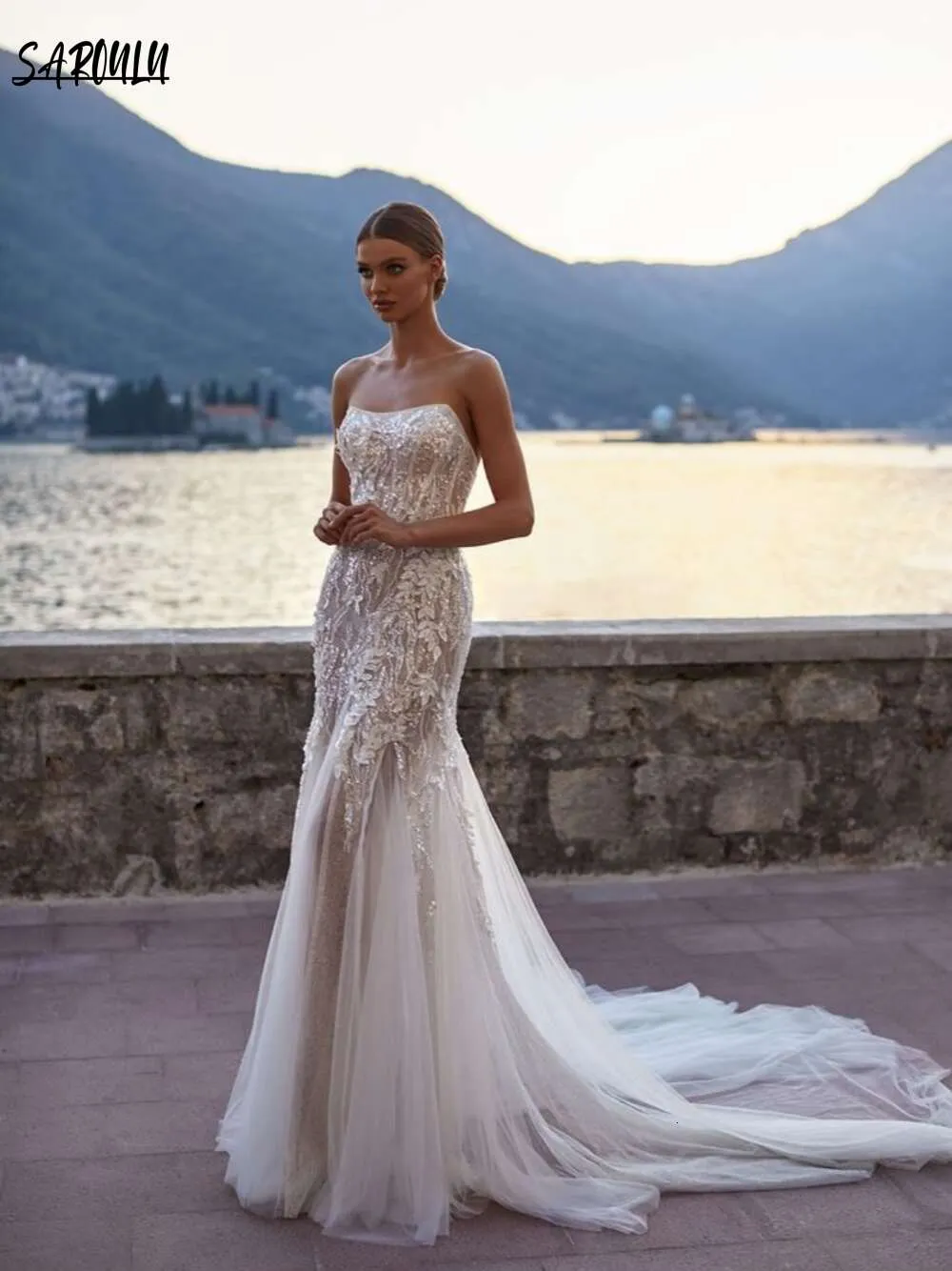 Strapless Mermaid Wedding Dress with Appliques and Lace-up Back, Organza  Fabric, Court Train Bridal Gown from Dhgate In Stock Wedding Dresses -  price 486.71