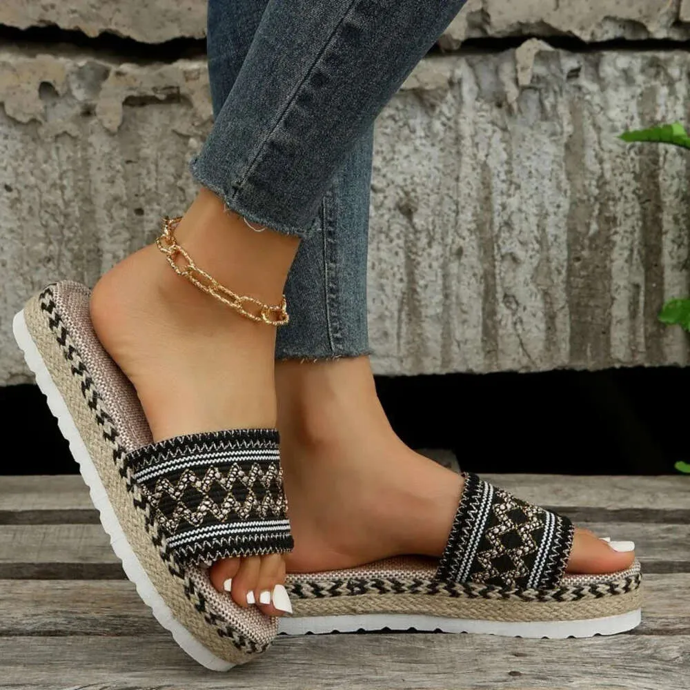 S Gewebte Damen-Slipper Sommer Neue Damen Lässige Plateau-Sandalen im Boho-Stil Handgefertigte Damen-Plimsols in Übergröße Ddmysaturn_voghion.com
