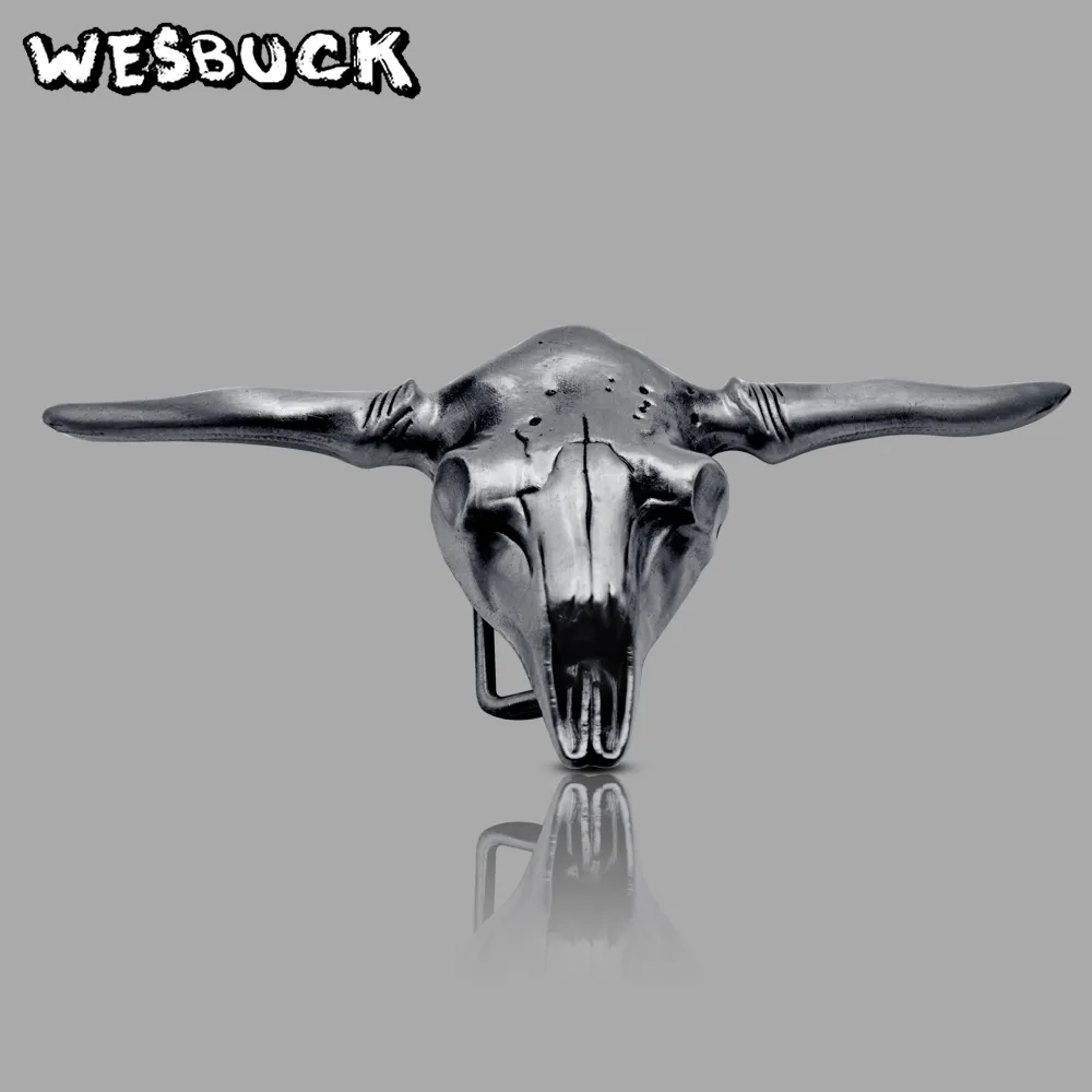 DHgate Western Bull Skull Belt Buckle Solid Metal Cowboy Belt Buckle for Men and Women Antique Silver Home Garden