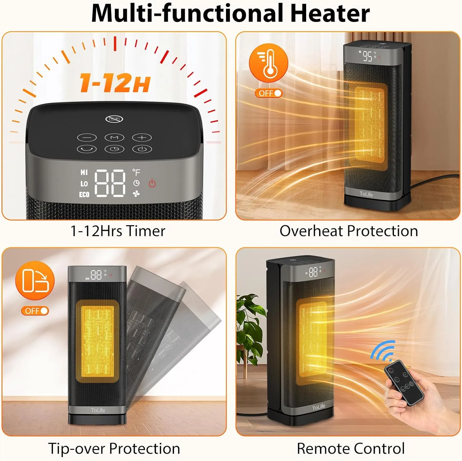 Heating Remote Control Dreo Electric 1500W Ceramic Space Heater With Remote - PTC Fast Heating ...