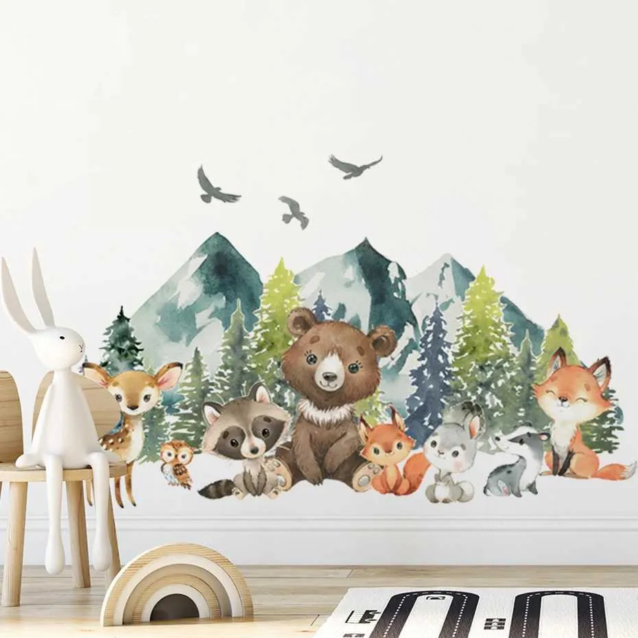 DHgate.com:Watercolor Forest Animal Wall Decals for Kids - Bear & Deer ...